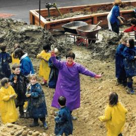 Creating mud brick castle at Donvale campus, 1996