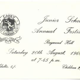 Junior School Annual Festival ticket, 1960