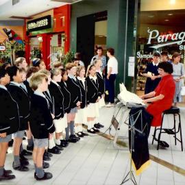 Donvale students performing at The Pines Shopping Centre, 1992
