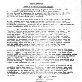 Carey purchases Donvale school, 1987
