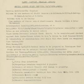 Senior School staff meeting agenda, 1962