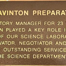 The Jan Bavinton Preparation Area plaque, 1989