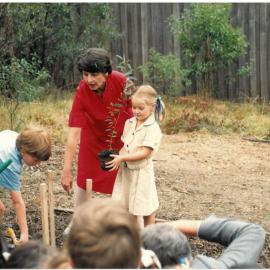 Dr Shirley Allen and students tree planting, 1990s