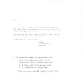 Letter of invitation to Donvale Open Day, 1988
