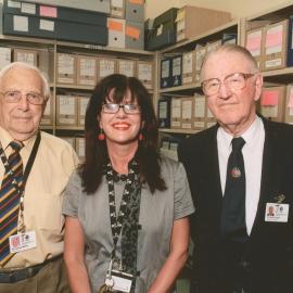Alfred Mellor, Joanne Horsley and Keith Farrer in the old school archives, 2009