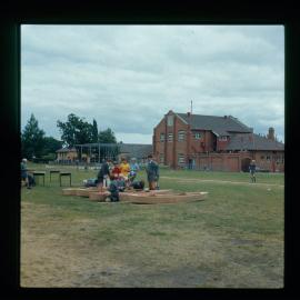 Boat building on the Junior School oval, 1972