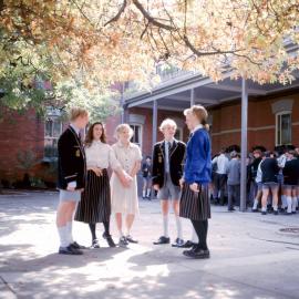 Students outside Urangeline, 1990s