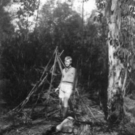 Preparing the campfire, 1956