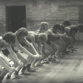 Rowing training in the gymnasium, 1970s