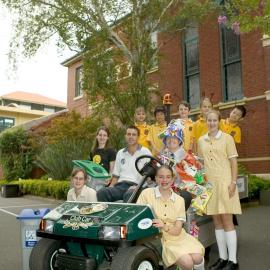 Phil De Young and students on the litter buggy, 2005