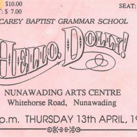 'Hello Dolly' seat ticket, 1989