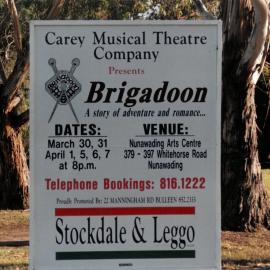 Board advertising the Senior School musical 'Brigadoon', 1995