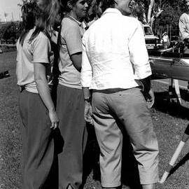 Pamela Westendorf with rowing girls, 1990s
