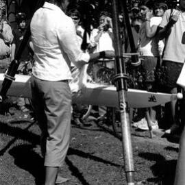 Pamela Westendorf christening rowing boat, 1990s