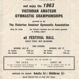 Flyer advertising the Victorian Amateur Gymnastics Championships, 1963