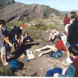 Rock climbing lunch at top of Flat Rock, 2007