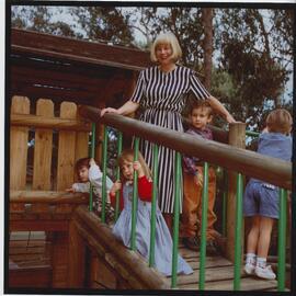 Dr Helen Telford in the playground, circa 1996