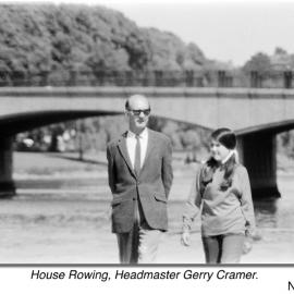 Headmaster Mr Gerard Cramer at house rowing, 1970