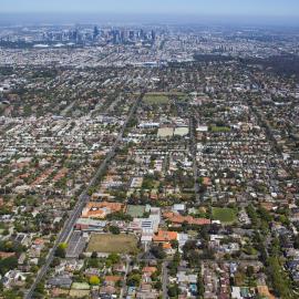 Aerial view of Kew campus and surrounds with CBD on the horizon, 2013
