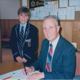 Don Brown with school captain, Tim Browne, 1991