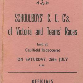 Programme for Schoolboy's Cross Country C.C.C's of Victoria and Teams' Races, 1958