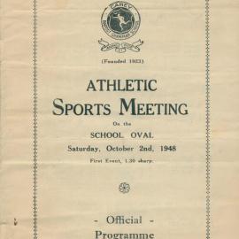 Official programme for Athletic Sport Meeting on the School Oval, 1948.