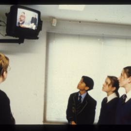 Students watching TV, 1990s