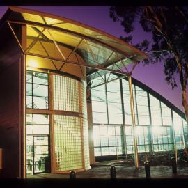 Geoffrey Stevens Swimming Complex at night, 1990s