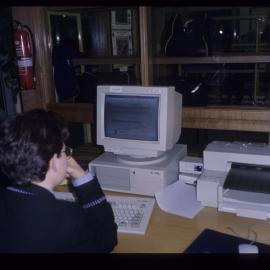 Student at computer, 1990s