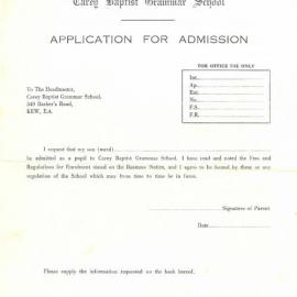Application for admission, 1950s