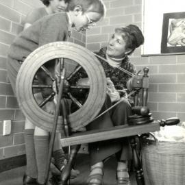 Junior School boys learning how to spin wool, 1977