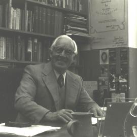 Llew Evans in his office, circa 1984