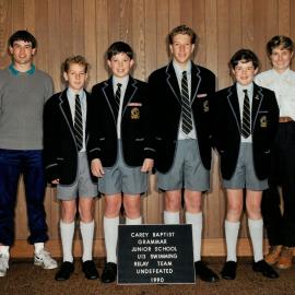 Junior School U13 swimming relay team undefeated, 1990
