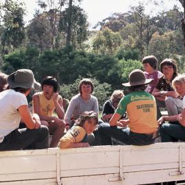 Students on utility at Rangers' Site before clean up of area, 1976