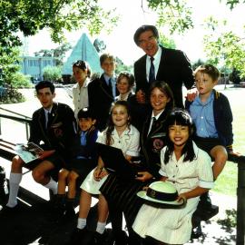 Principal Dr. Ross Millikan with students, 1994