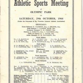 Programme for 60th annual athletic sports meeting at Olympic Park, 1966