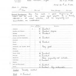 Ken Lyall's academic report, 1933