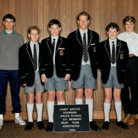 Under 13 swimming relay team undefeated, 1990