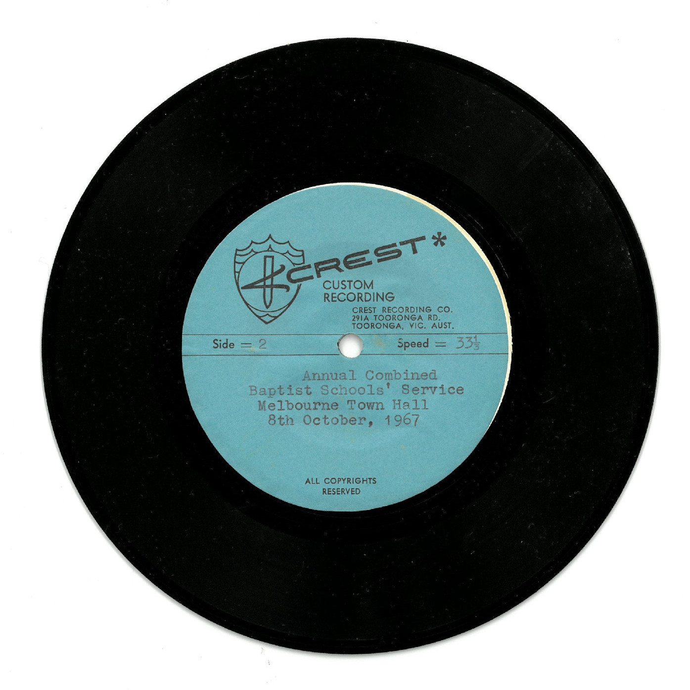 Annual Combined Baptist Schools' service, 1967 (Side 2)