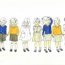 Concept drawings for girls junior school uniforms, 1978
