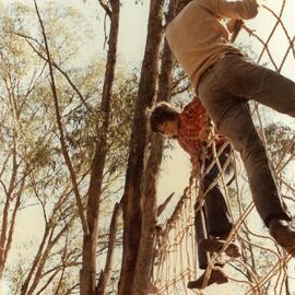 Climbing commando nets at 8E Buxton camp, 1978