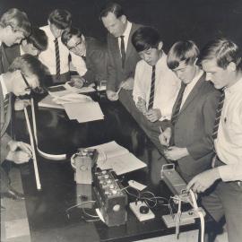 A. E. Grimwade and senior boys at work in the Physics Laboratory, 1967