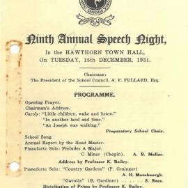 9th Speech Night Programme, 1931