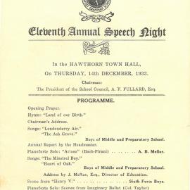 11th Speech Night Programme, 1933