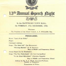13th Speech Night Programme, 1935