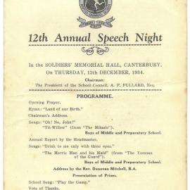 12th Speech Night Programme, 1934