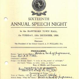 16th Speech Night Programme, 1938
