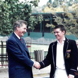 Ross Millikan congratulating Andrew Kent on his cricket performance, 1998