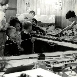 Model train display at school fete, 1967