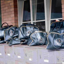 School bags in the Senior School locker area, 1974